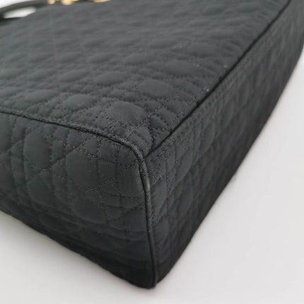 Sold Lady Dior Vintage Large Black Cloth with Yellow Gold-tone Hardware