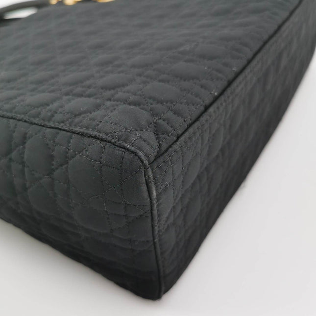 Sold Lady Dior Vintage Large Black Cloth with Yellow Gold-tone Hardware