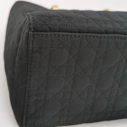 Sold Lady Dior Vintage Large Black Cloth with Yellow Gold-tone Hardware