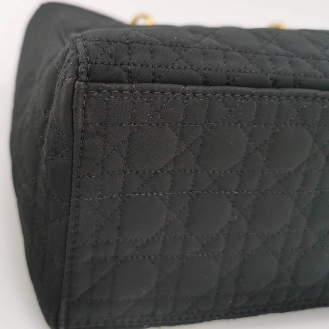 Sold Lady Dior Vintage Large Black Cloth with Yellow Gold-tone Hardware