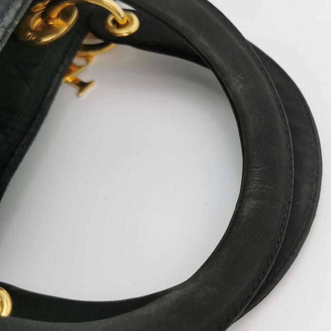 Sold Lady Dior Vintage Large Black Cloth with Yellow Gold-tone Hardware