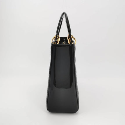 Sold Lady Dior Large Black Patent Leather Handbag with Strap