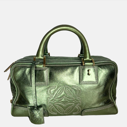 Loewe Amazona 29 Zip Around in Metallic Green Lambskin Leather-Luxbags