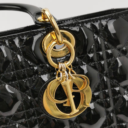 Sold Lady Dior Large Black Patent Leather Handbag with Strap
