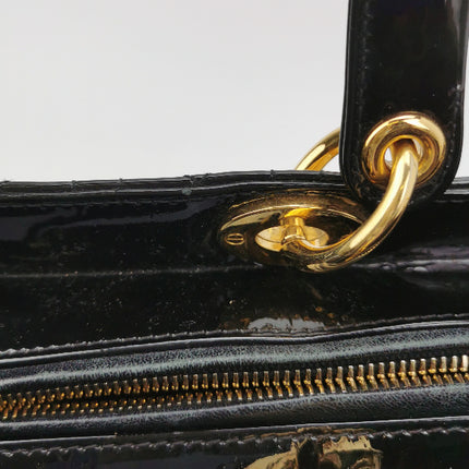 Sold Lady Dior Large Black Patent Leather Handbag with Strap
