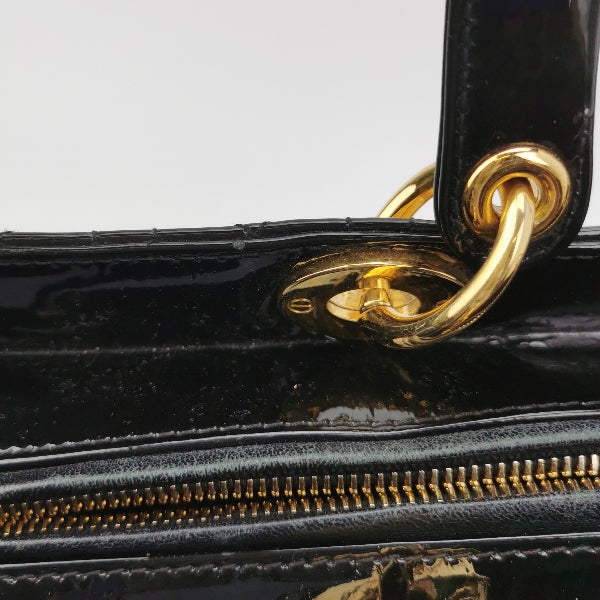 Sold Lady Dior Large Black Patent Leather Handbag with Strap