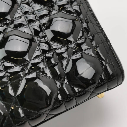 Sold Lady Dior Large Black Patent Leather Handbag with Strap