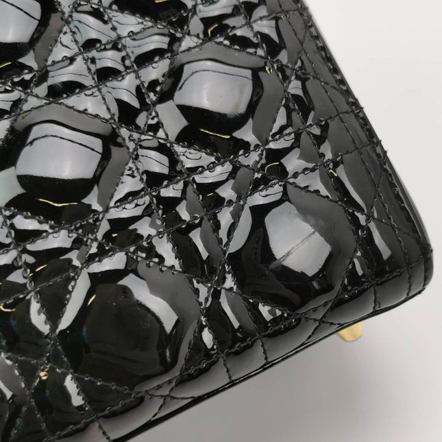 Sold Lady Dior Large Black Patent Leather Handbag with Strap