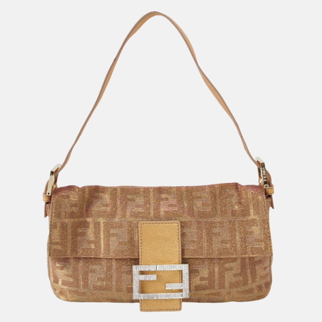 Fendi Baguette Iridescent Pink Zucca Print with Crystal Buckle-Luxbags