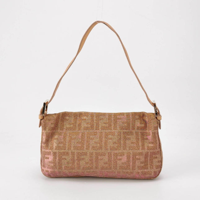 Sold Fendi Baguette Iridescent Pink Zucca Print with Crystal Buckle