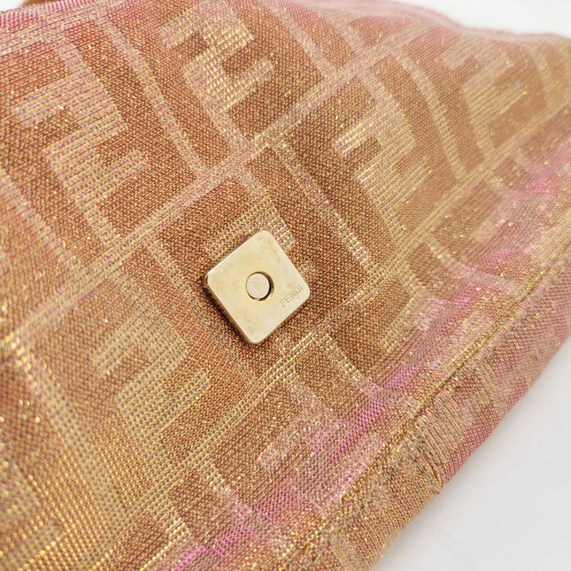 Sold Fendi Baguette Iridescent Pink Zucca Print with Crystal Buckle