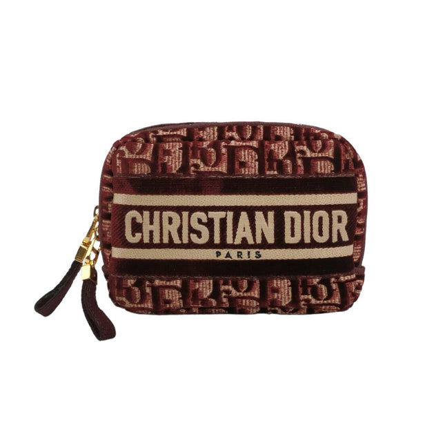 Christian Dior Velvet Oblique Cosmetic Pouch Burgundy-Luxbags