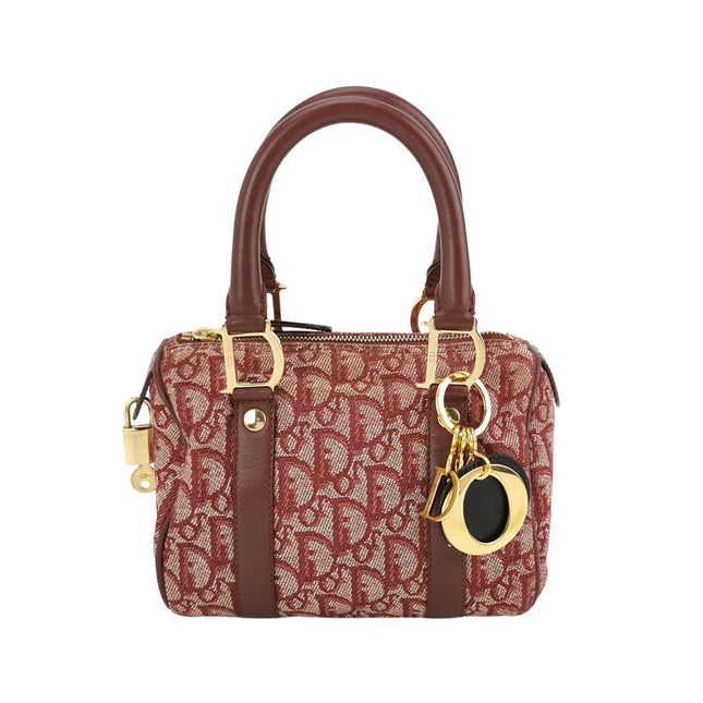 Christian Dior Trotter Boston Cloth Oblique Mini Red Handbag-Luxbags