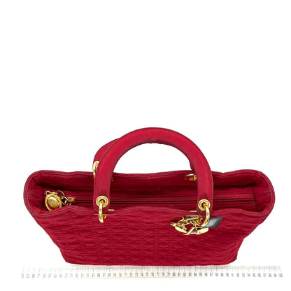 Lady Dior Vintage Large Burgundy Cloth with Yellow Gold-tone Hardware