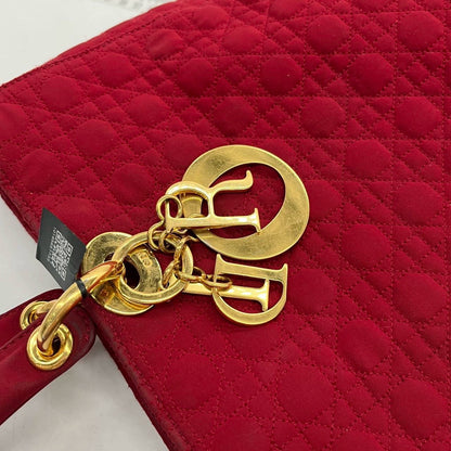 Lady Dior Vintage Large Burgundy Cloth with Yellow Gold-tone Hardware