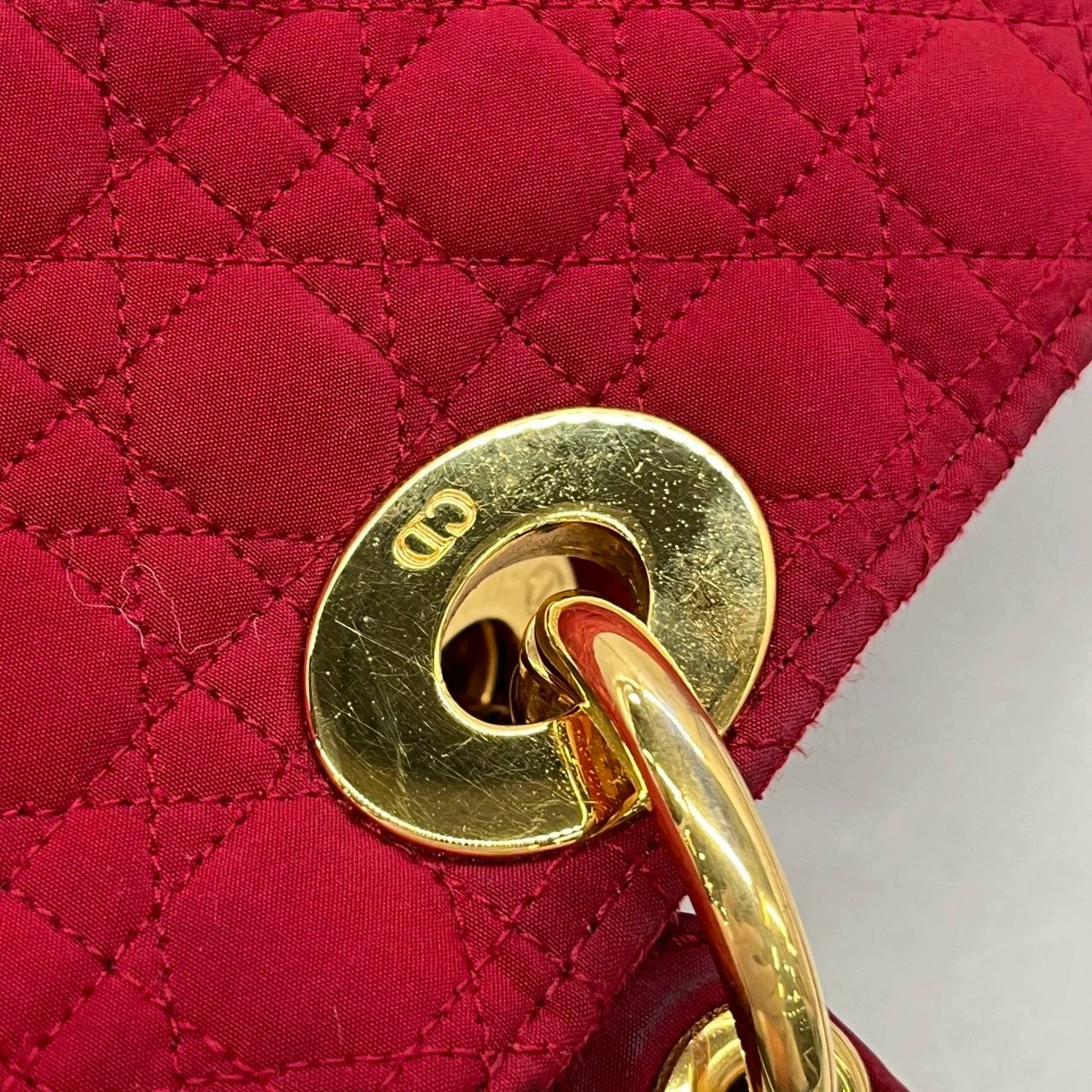 Lady Dior Vintage Large Burgundy Cloth with Yellow Gold-tone Hardware