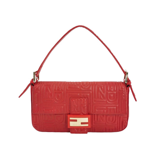 Fendi Baguette 1997 Re-edition 3D Embossed Red Leather Shoulder bag-Luxbags