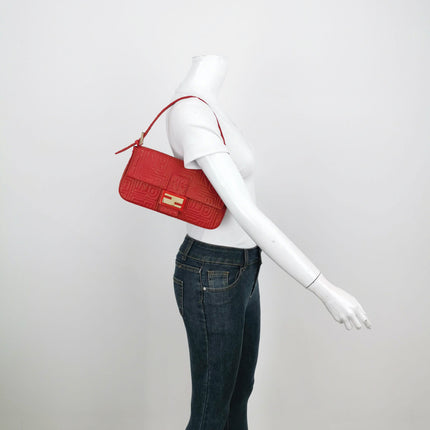 Fendi Baguette 1997 Re-edition 3D Embossed Red Leather Shoulder bag