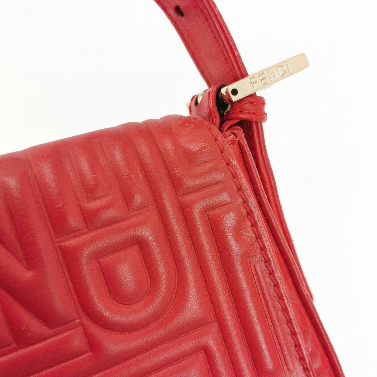 Fendi Baguette 1997 Re-edition 3D Embossed Red Leather Shoulder bag