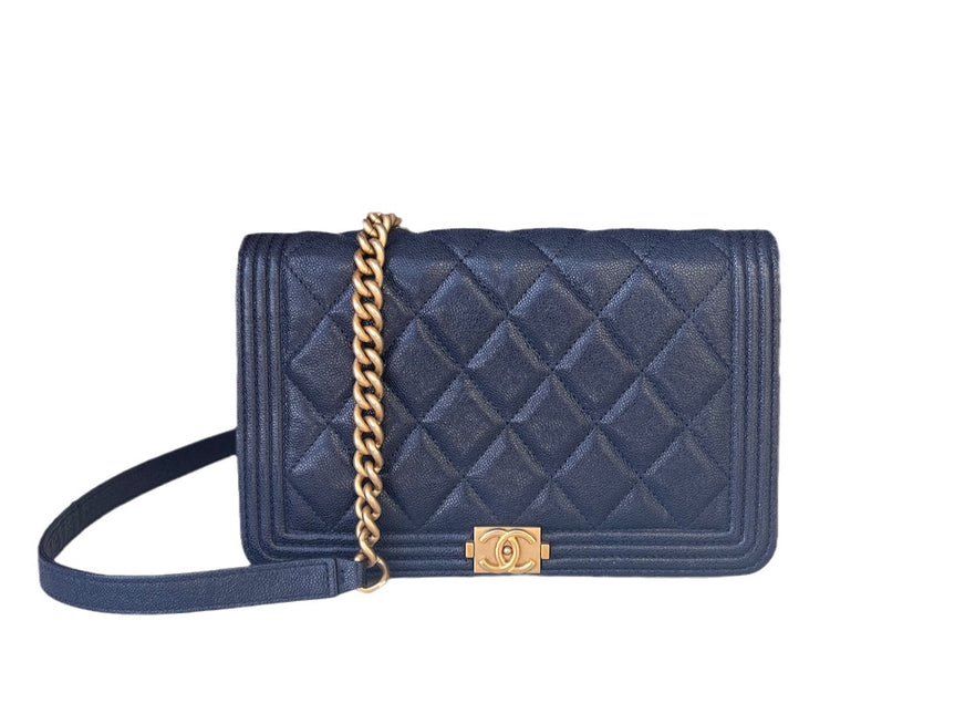 Sold Chanel Wallet on Chain WOC Boy Navy Caviar Leather with Antiqued Gold Hardware-Luxbags