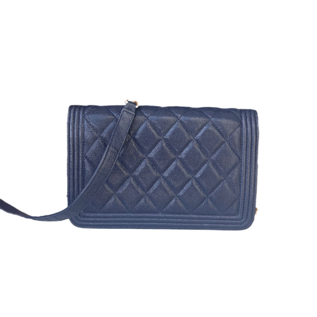 Sold Chanel Wallet on Chain WOC Boy Navy Caviar Leather with Antiqued Gold Hardware