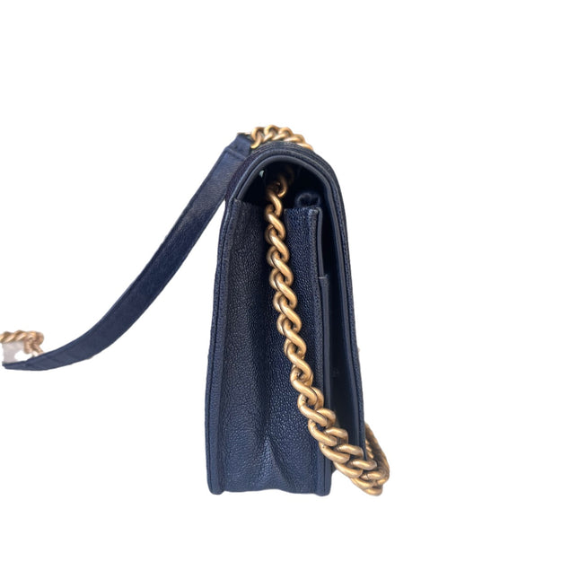 Sold Chanel Wallet on Chain WOC Boy Navy Caviar Leather with Antiqued Gold Hardware
