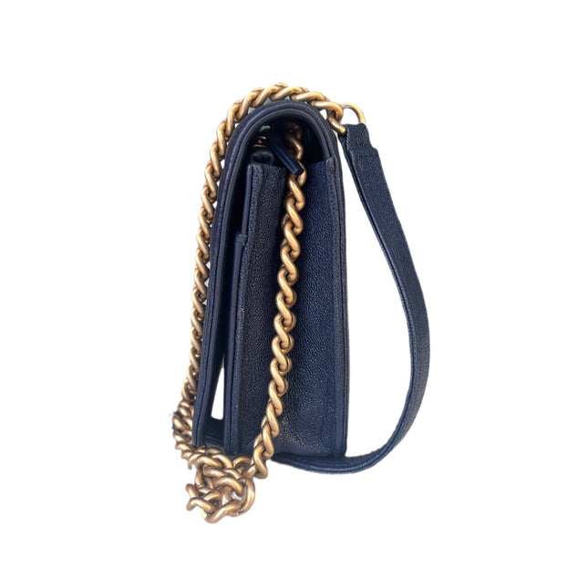 Sold Chanel Wallet on Chain WOC Boy Navy Caviar Leather with Antiqued Gold Hardware
