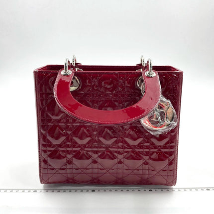 Sold Lady Dior 2017 Medium Burgundy Patent Leather Handbag Adjustable Strap