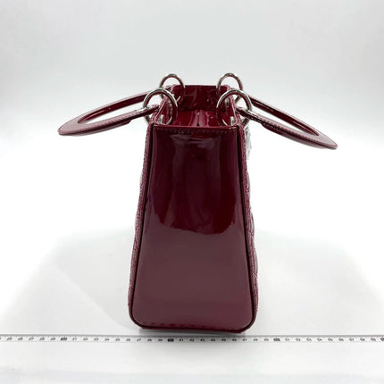 Sold Lady Dior 2017 Medium Burgundy Patent Leather Handbag Adjustable Strap