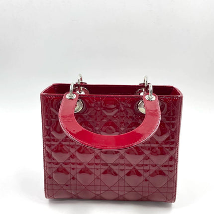 Sold Lady Dior 2017 Medium Burgundy Patent Leather Handbag Adjustable Strap