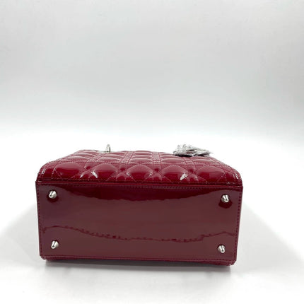 Sold Lady Dior 2017 Medium Burgundy Patent Leather Handbag Adjustable Strap