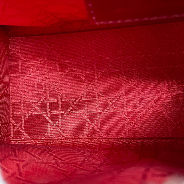 Sold Lady Dior 2017 Medium Burgundy Patent Leather Handbag Adjustable Strap