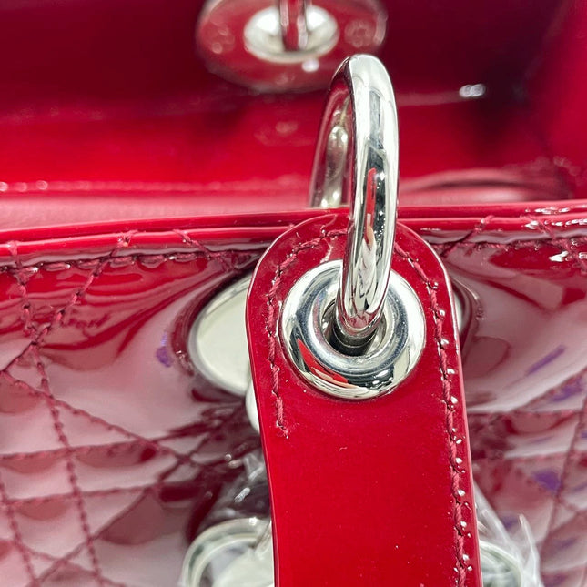Sold Lady Dior 2017 Medium Burgundy Patent Leather Handbag Adjustable Strap
