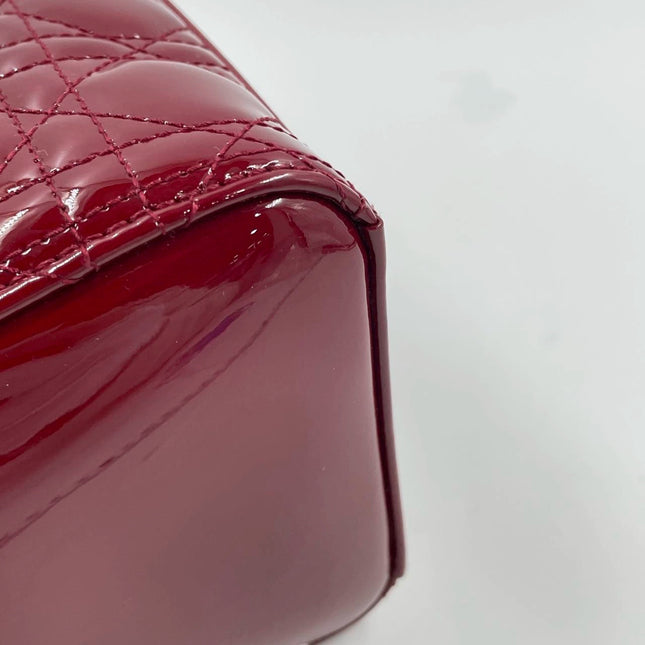 Sold Lady Dior 2017 Medium Burgundy Patent Leather Handbag Adjustable Strap