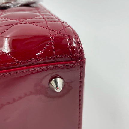 Sold Lady Dior 2017 Medium Burgundy Patent Leather Handbag Adjustable Strap