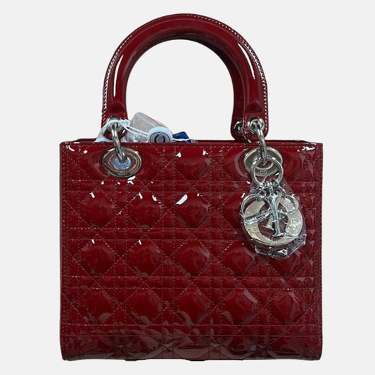 Lady Dior 2017 Medium Burgundy Patent Leather Handbag Adjustable Strap-Luxbags