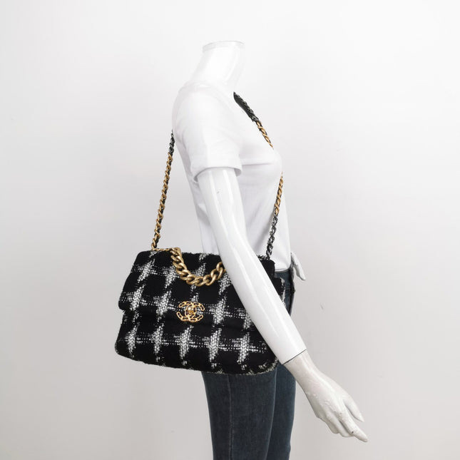 Sold Chanel 19 Bag 2021 Medium Black White Checkered Tweed Bag