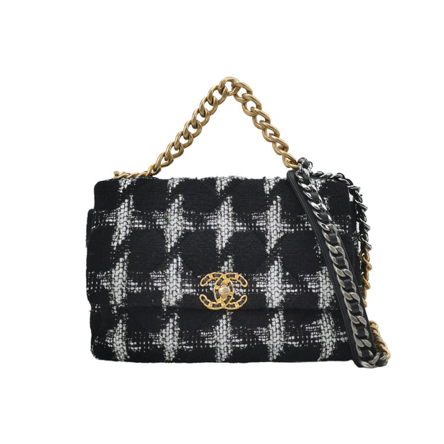 Chanel 19 Bag 2021 Medium Black White Checkered Tweed Bag-Luxbags