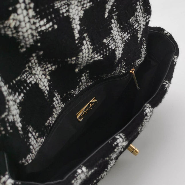 Sold Chanel 19 Bag 2021 Medium Black White Checkered Tweed Bag