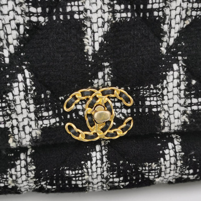 Sold Chanel 19 Bag 2021 Medium Black White Checkered Tweed Bag