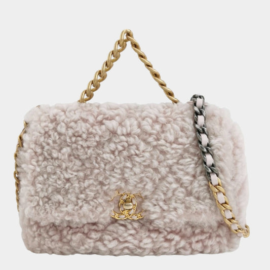 Chanel 19 Bag 2021 Small Pink Shearling Flap Bag-Luxbags