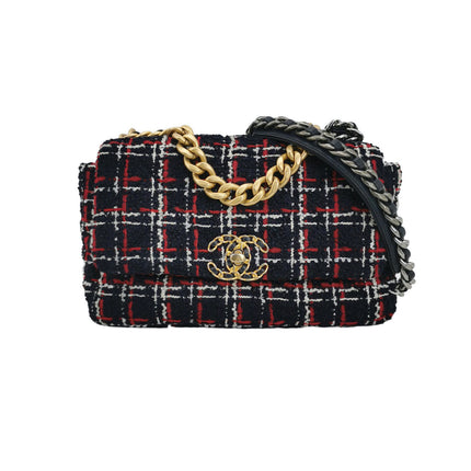 Chanel 19 Bag 2021 Small Tricolor Black Checkered Tweed Bag-Luxbags