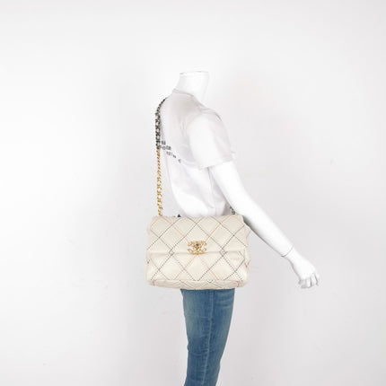 Chanel 19 Bag 2021 Cream White Wild Stitch