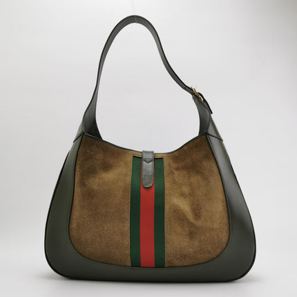 Gucci Jackie 1961 Large Green Leather and Suede Shoulder Bag with Long Strap