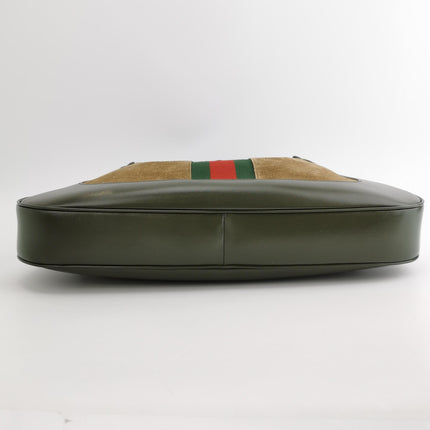 Gucci Jackie 1961 Large Green Leather and Suede Shoulder Bag with Long Strap