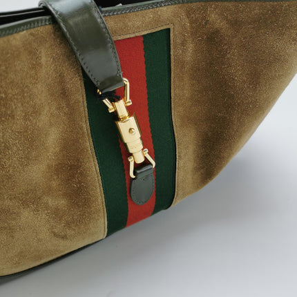 Gucci Jackie 1961 Large Green Leather and Suede Shoulder Bag with Long Strap