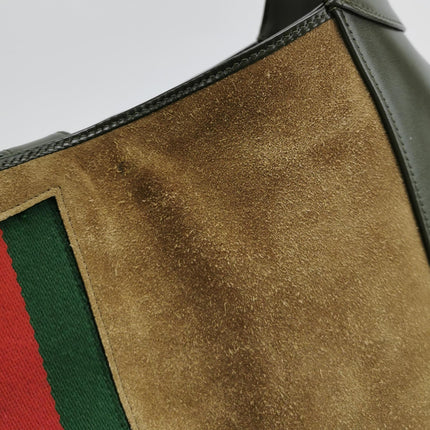 Gucci Jackie 1961 Large Green Leather and Suede Shoulder Bag with Long Strap
