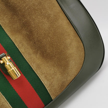Gucci Jackie 1961 Large Green Leather and Suede Shoulder Bag with Long Strap