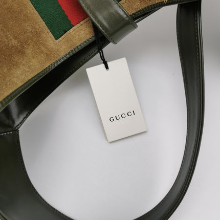 Gucci Jackie 1961 Large Green Leather and Suede Shoulder Bag with Long Strap
