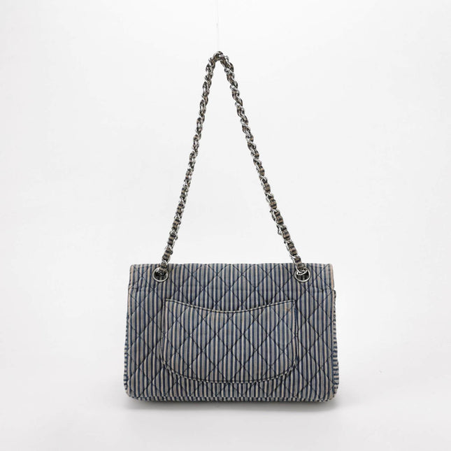 Sold Chanel Classic Flap 2008 Medium Blue Canvas Stripes